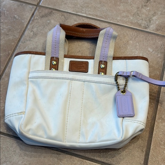 Coach White and Brown Tote with Leather Trim - Picture 1 of 4